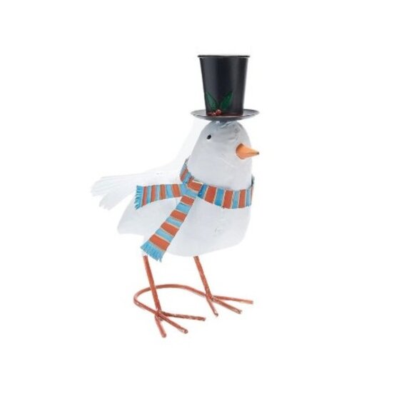 Metal Dove With Top Hat and Blue Scarf